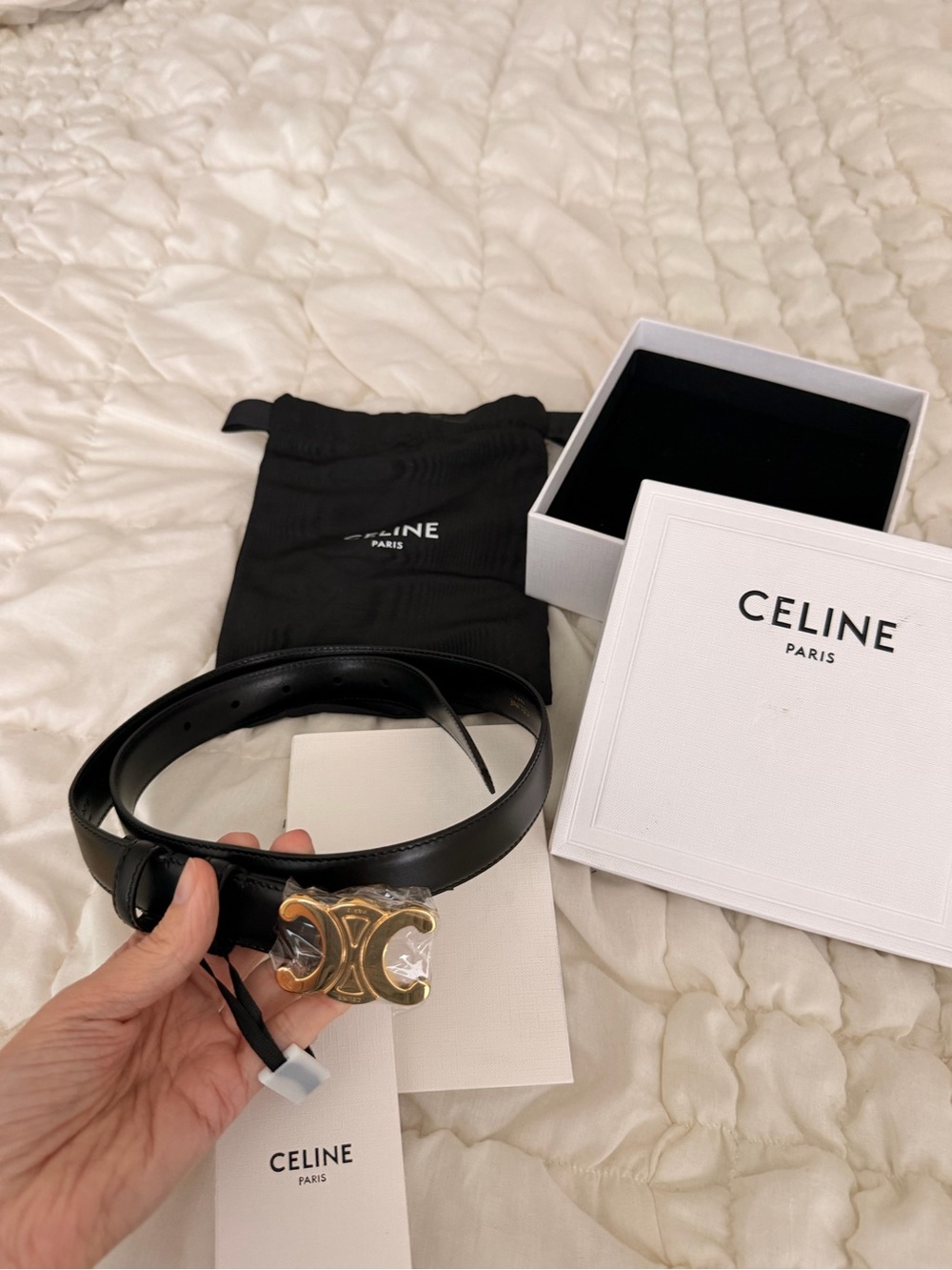 Celine Black Leather Belt with Gold Triomphe Buckle